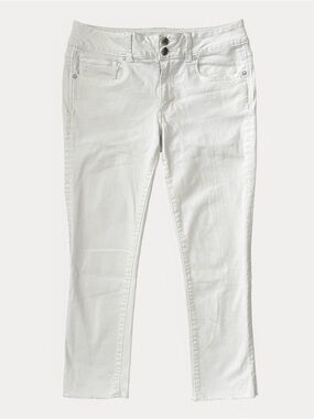 American Eagle Outfitters Artist Crop Women's White Skinny Jeans with Frayed Hem
